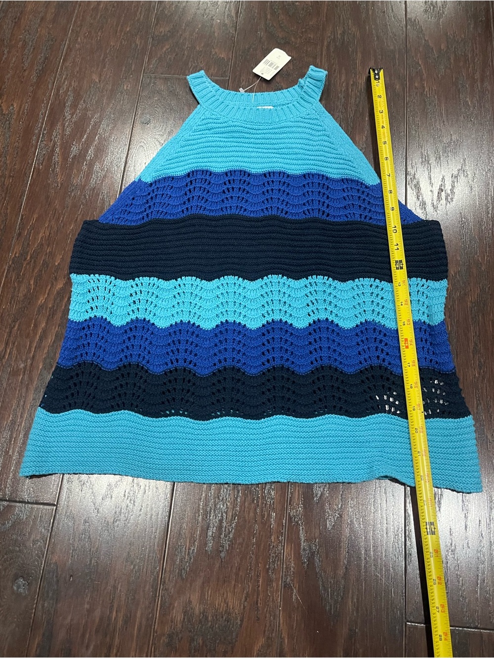 Anthropologie Jenette Blue Crochet High Neck Halter Sweater Knit Tank Medium NEW - Picture 3 of 7